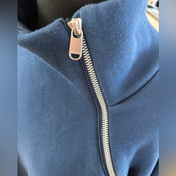 Athleta Pullover Dark Blue Cozy Karma Asymmetrical Zip Fleece Sweatshirt Size M - Picture 13 of 13